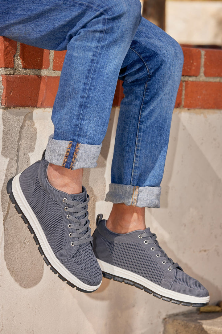 CALTO - X2323 - 2.4 Inches Taller (Iron Grey/White &amp; Black Sole) - Lace Up Casual Sneaker - Lightweight
