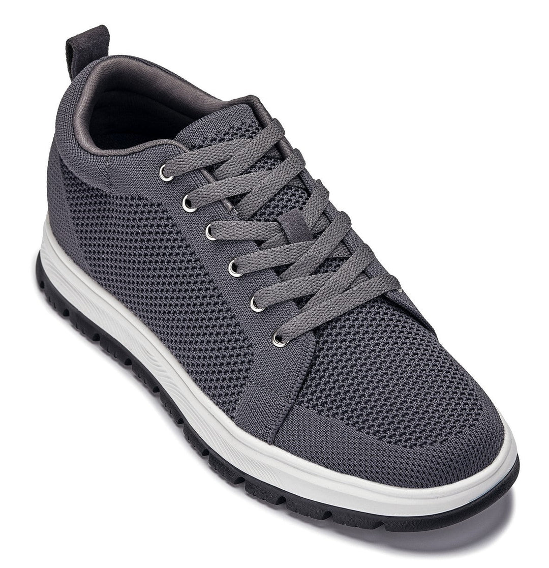 CALTO - X2323 - 2.4 Inches Taller (Iron Grey/White &amp; Black Sole) - Lace Up Casual Sneaker - Lightweight