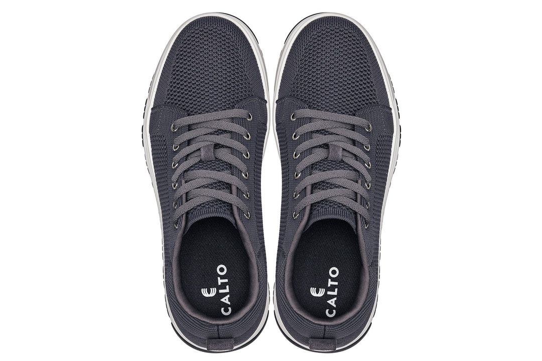 CALTO - X2323 - 2.4 Inches Taller (Iron Grey/White &amp; Black Sole) - Lace Up Casual Sneaker - Lightweight