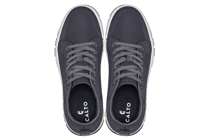 CALTO - X2323 - 2.4 Inches Taller (Iron Grey/White &amp; Black Sole) - Lace Up Casual Sneaker - Lightweight