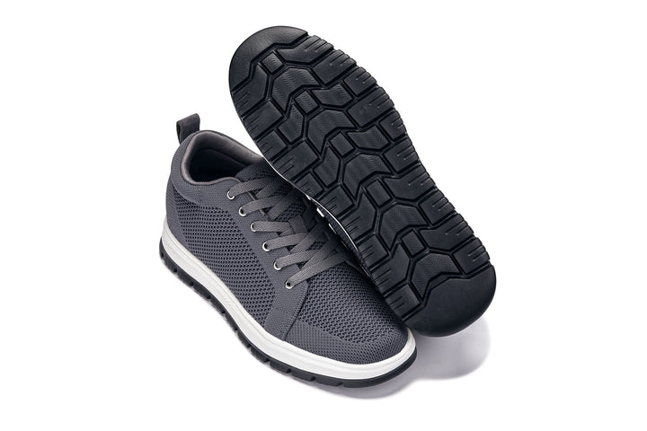 CALTO - X2323 - 2.4 Inches Taller (Iron Grey/White &amp; Black Sole) - Lace Up Casual Sneaker - Lightweight