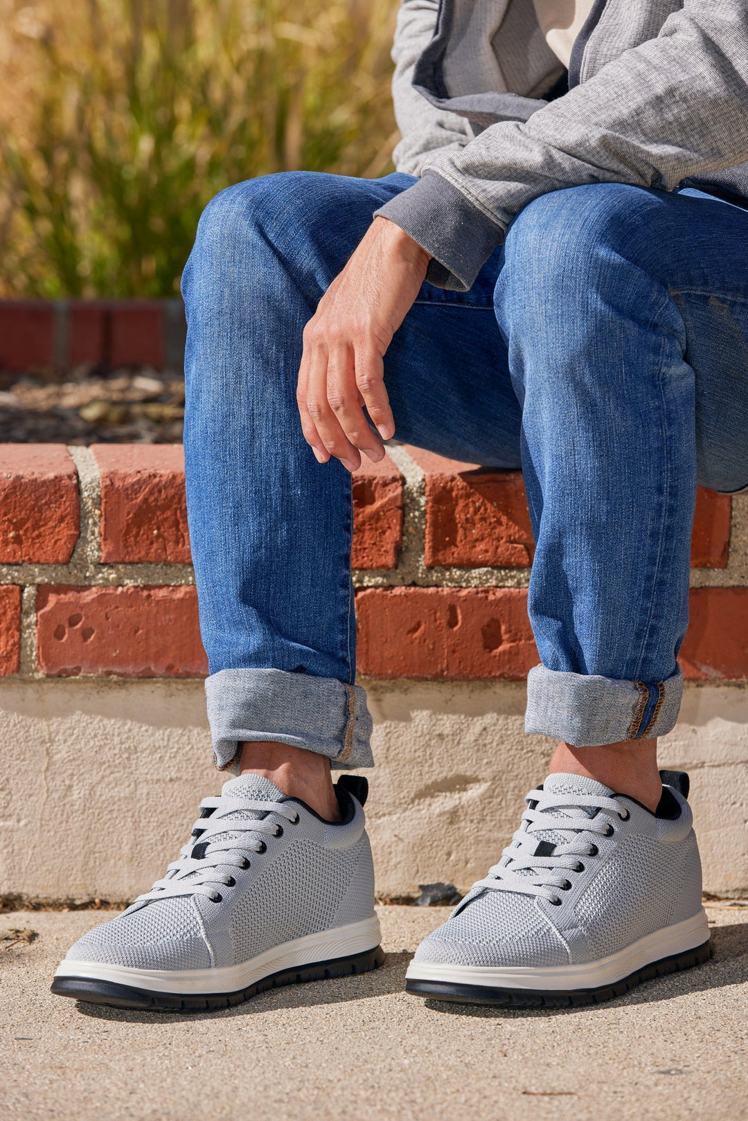 CALTO - X2324 - 2.4 Inches Taller (Pewter Grey/White &amp; Black Sole) - Lace Up Casual Sneaker - Lightweight