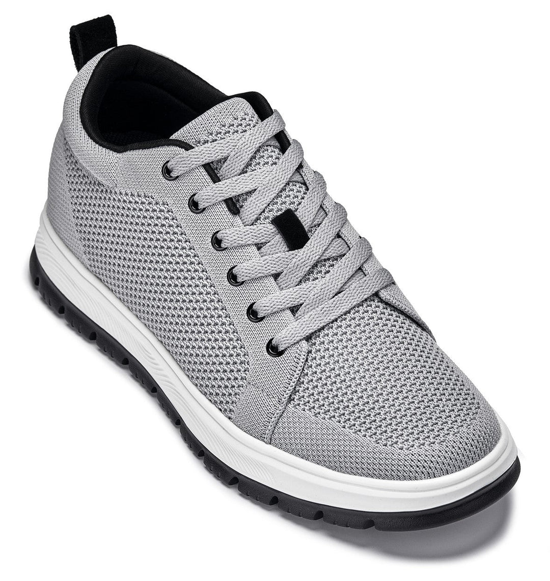 CALTO - X2324 - 2.4 Inches Taller (Pewter Grey/White &amp; Black Sole) - Lace Up Casual Sneaker - Lightweight