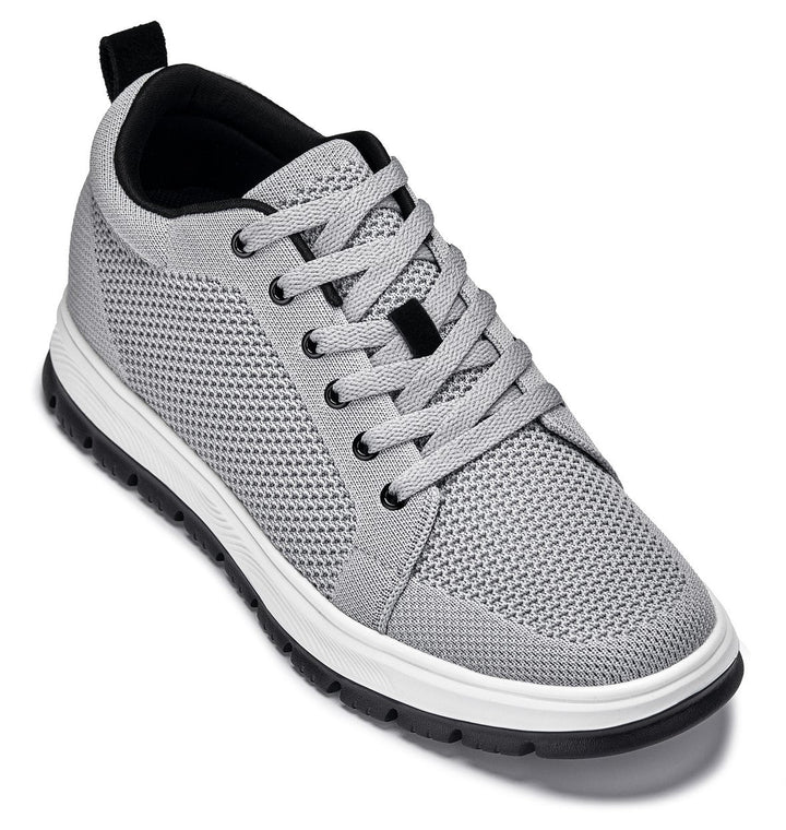 CALTO - X2324 - 2.4 Inches Taller (Pewter Grey/White &amp; Black Sole) - Lace Up Casual Sneaker - Lightweight