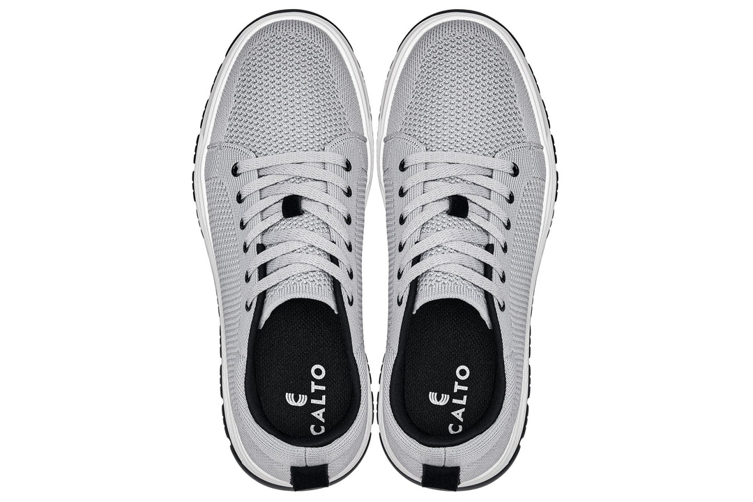 CALTO - X2324 - 2.4 Inches Taller (Pewter Grey/White &amp; Black Sole) - Lace Up Casual Sneaker - Lightweight