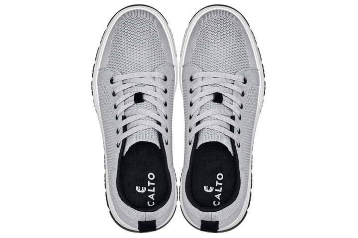 CALTO - X2324 - 2.4 Inches Taller (Pewter Grey/White &amp; Black Sole) - Lace Up Casual Sneaker - Lightweight