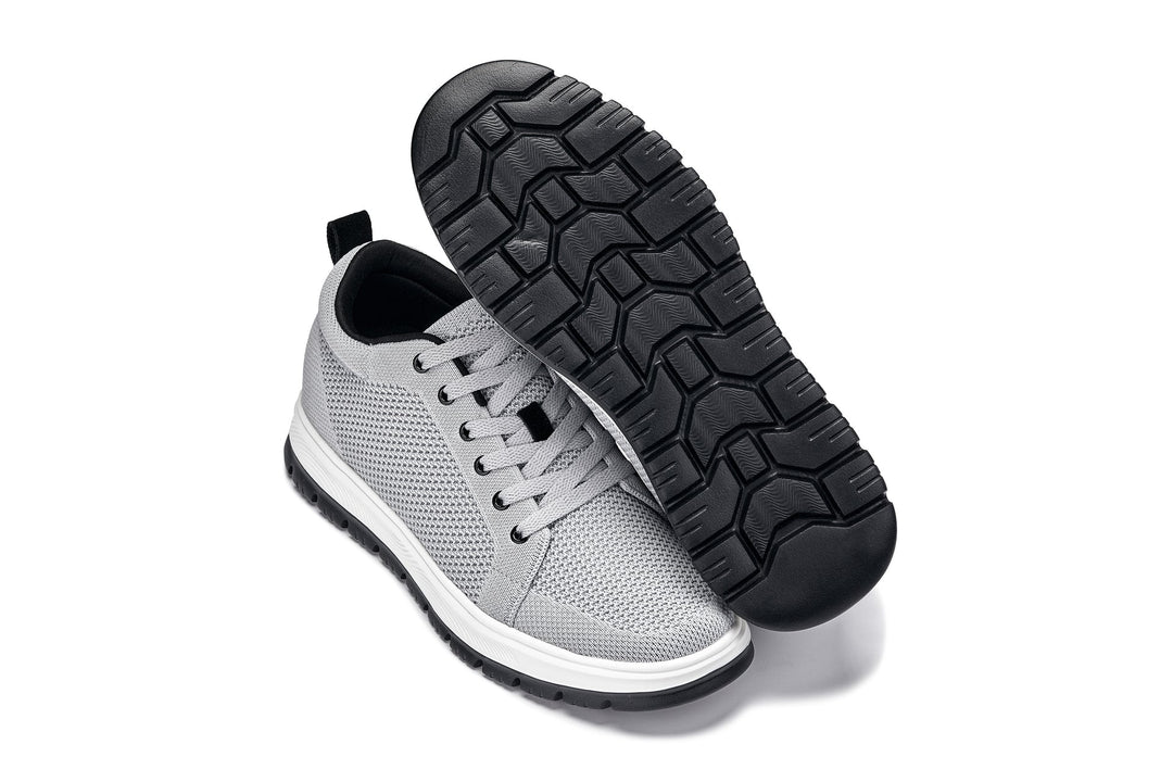 CALTO - X2324 - 2.4 Inches Taller (Pewter Grey/White &amp; Black Sole) - Lace Up Casual Sneaker - Lightweight