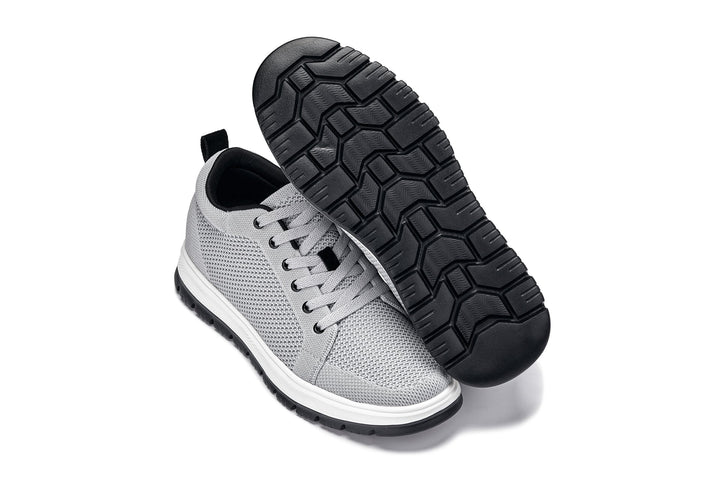 CALTO - X2324 - 2.4 Inches Taller (Pewter Grey/White &amp; Black Sole) - Lace Up Casual Sneaker - Lightweight