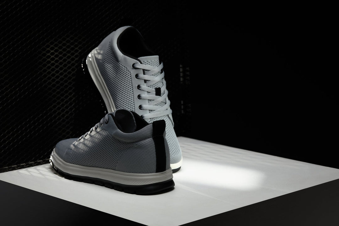 CALTO - X2324 - 2.4 Inches Taller (Pewter Grey/White &amp; Black Sole) - Lace Up Casual Sneaker - Lightweight