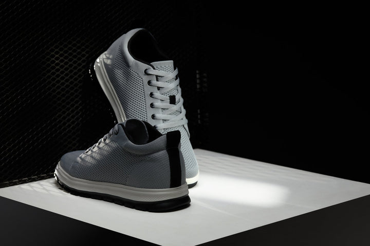CALTO - X2324 - 2.4 Inches Taller (Pewter Grey/White &amp; Black Sole) - Lace Up Casual Sneaker - Lightweight