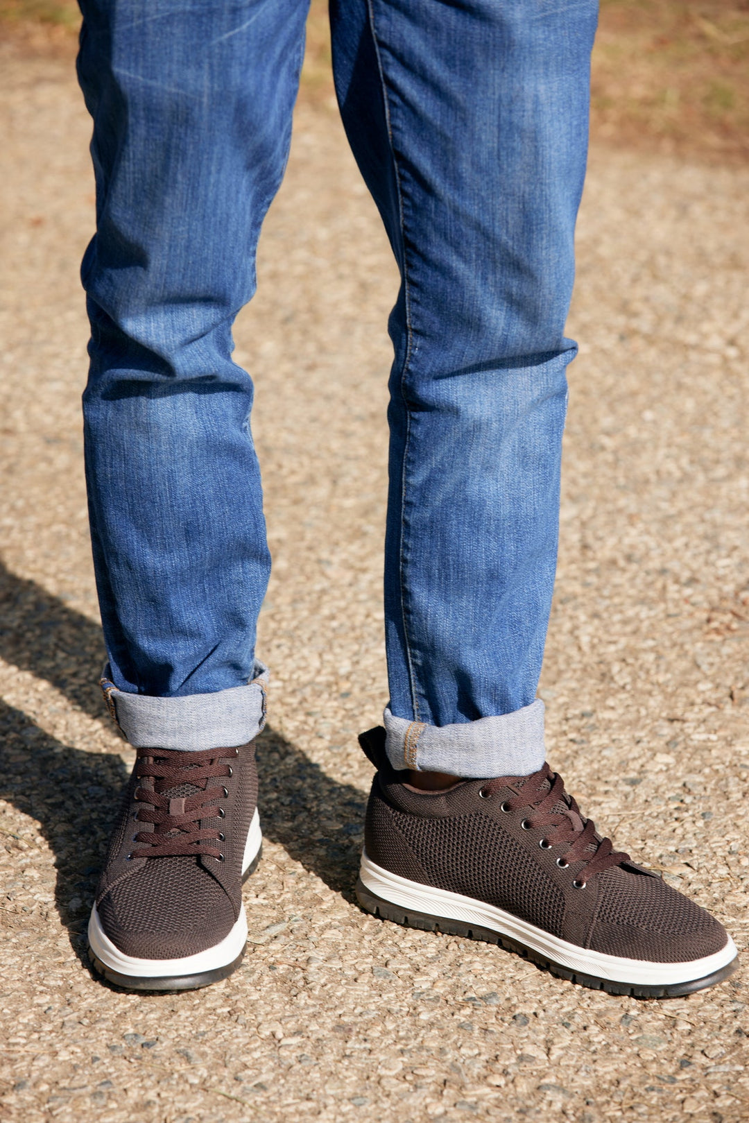 CALTO - X2325 - 2.4 Inches Taller (Dark Brown/White &amp; Black Sole) - Lace Up Casual Sneaker - Lightweight