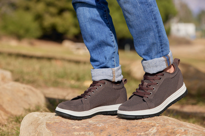 CALTO - X2325 - 2.4 Inches Taller (Dark Brown/White &amp; Black Sole) - Lace Up Casual Sneaker - Lightweight