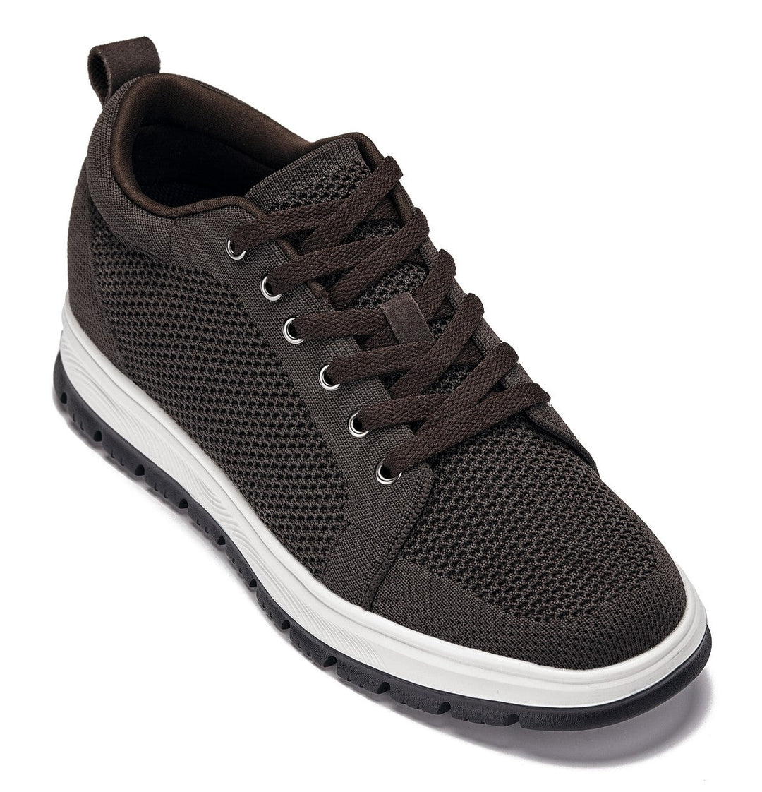 CALTO - X2325 - 2.4 Inches Taller (Dark Brown/White &amp; Black Sole) - Lace Up Casual Sneaker - Lightweight