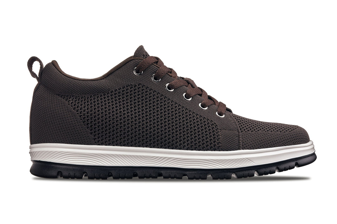 CALTO - X2325 - 2.4 Inches Taller (Dark Brown/White &amp; Black Sole) - Lace Up Casual Sneaker - Lightweight