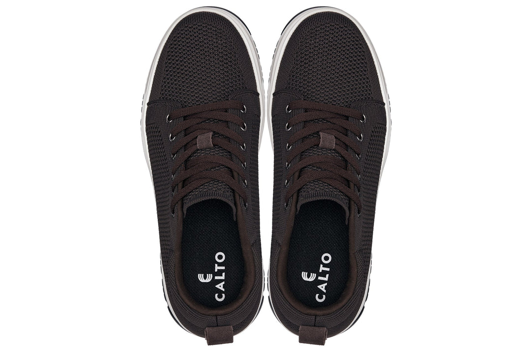CALTO - X2325 - 2.4 Inches Taller (Dark Brown/White &amp; Black Sole) - Lace Up Casual Sneaker - Lightweight