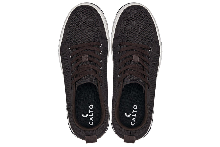CALTO - X2325 - 2.4 Inches Taller (Dark Brown/White &amp; Black Sole) - Lace Up Casual Sneaker - Lightweight