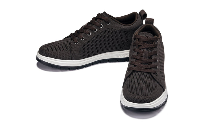 CALTO - X2325 - 2.4 Inches Taller (Dark Brown/White &amp; Black Sole) - Lace Up Casual Sneaker - Lightweight