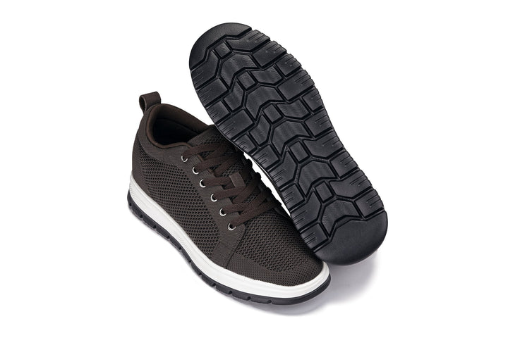 CALTO - X2325 - 2.4 Inches Taller (Dark Brown/White &amp; Black Sole) - Lace Up Casual Sneaker - Lightweight