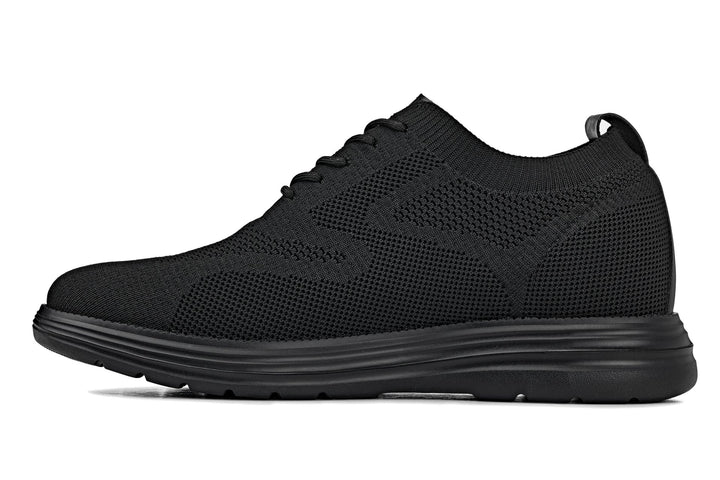 CALTO - X2631 - 2.8 Inches Taller (Black/Black Sole) - Lace Up Casual Walker - Lightweight