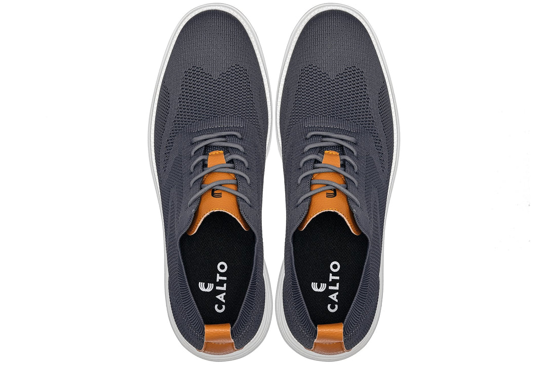 CALTO - X2636 - 2.8 Inches Taller (Iron Grey/Brown) - Lace Up Casual Walker - Lightweight