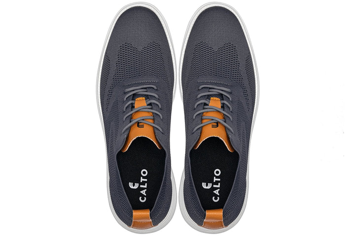 CALTO - X2636 - 2.8 Inches Taller (Iron Grey/Brown) - Lace Up Casual Walker - Lightweight