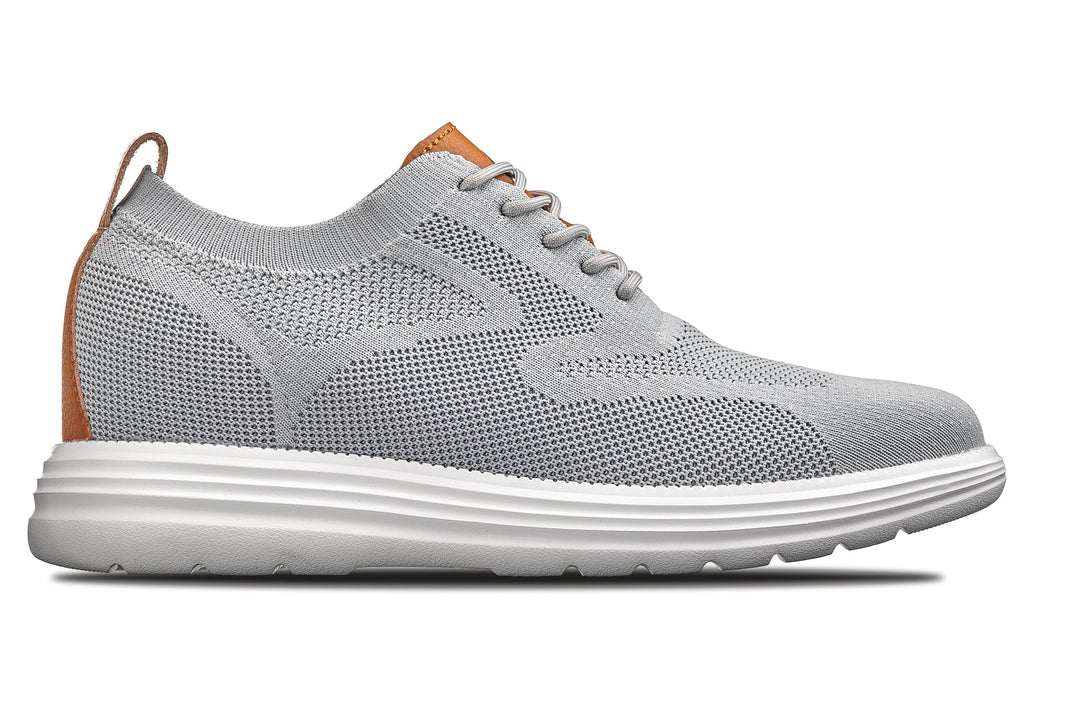 CALTO - X2637 - 2.8 Inches Taller (Pewter Grey/Brown) - Lace Up Casual Walker - Lightweight