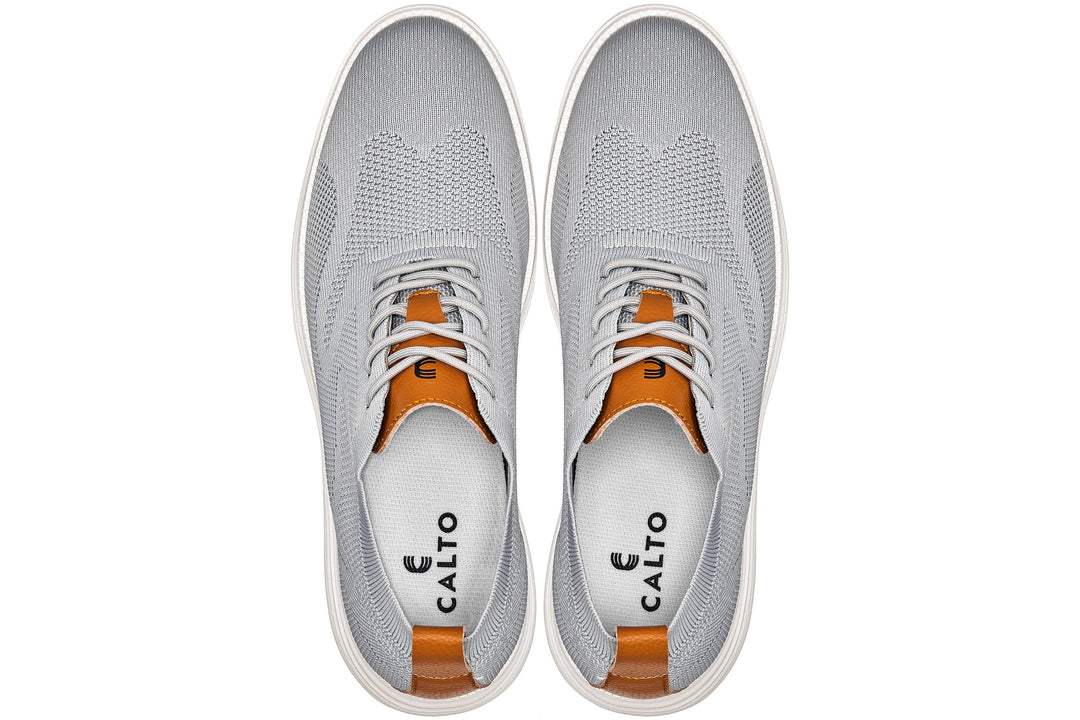 CALTO - X2637 - 2.8 Inches Taller (Pewter Grey/Brown) - Lace Up Casual Walker - Lightweight