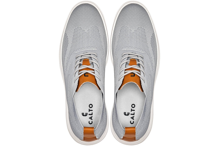 CALTO - X2637 - 2.8 Inches Taller (Pewter Grey/Brown) - Lace Up Casual Walker - Lightweight