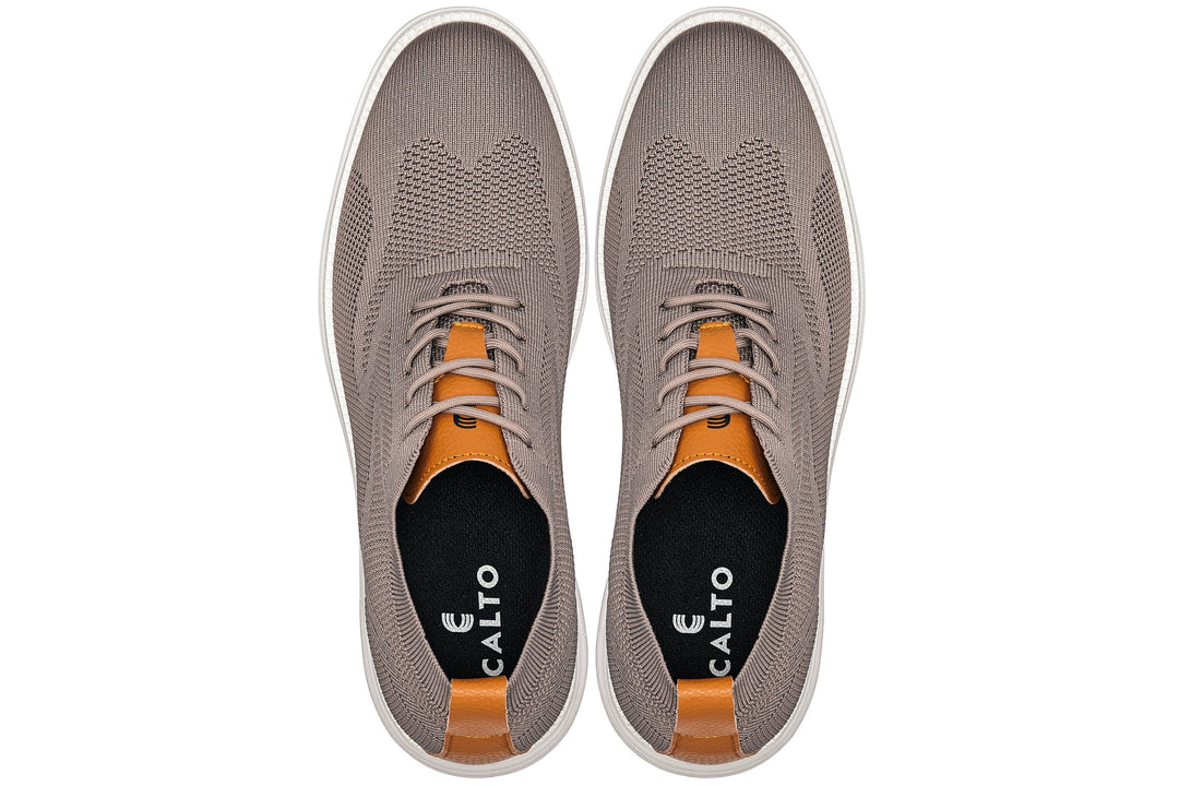 CALTO - X2638 - 2.8 Inches Taller (Khaki/Brown) - Lace Up Casual Walker - Lightweight