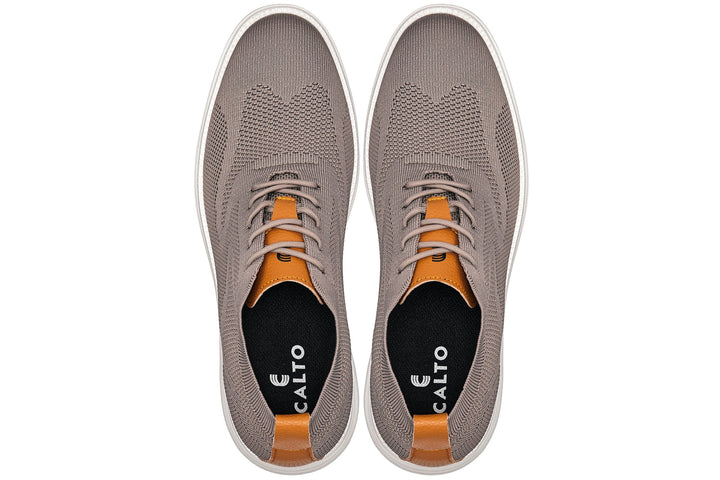 CALTO - X2638 - 2.8 Inches Taller (Khaki/Brown) - Lace Up Casual Walker - Lightweight