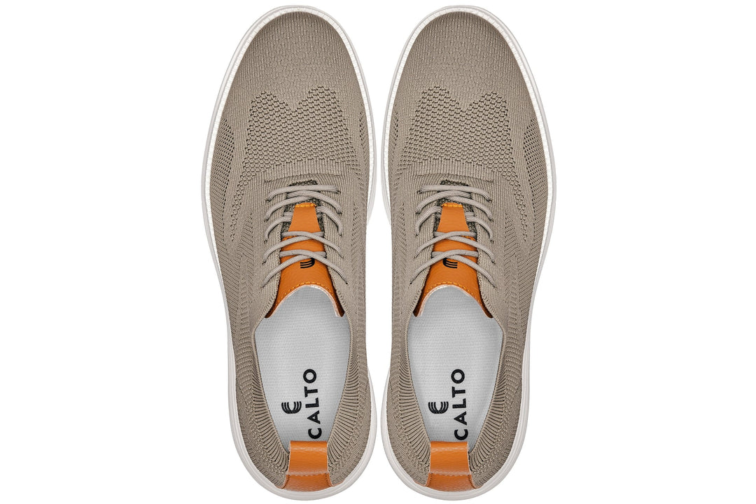 CALTO - X2639 - 2.8 Inches Taller (Khaki Green/Brown) - Lace Up Casual Walker - Lightweight