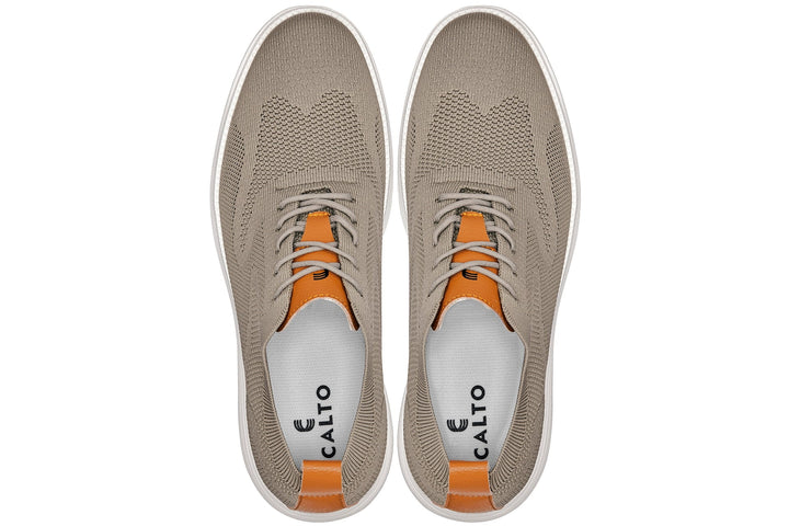 CALTO - X2639 - 2.8 Inches Taller (Khaki Green/Brown) - Lace Up Casual Walker - Lightweight