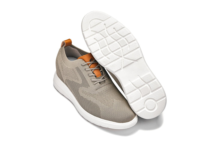 CALTO - X2639 - 2.8 Inches Taller (Khaki Green/Brown) - Lace Up Casual Walker - Lightweight