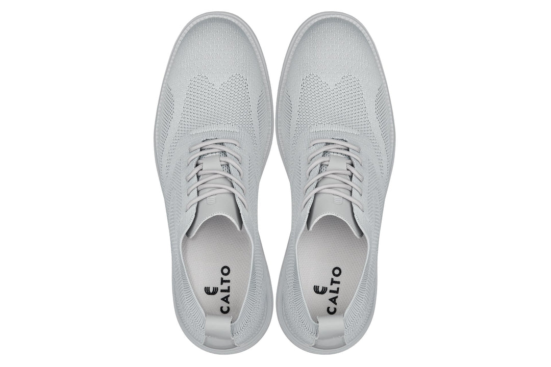 CALTO - X2640 - 2.8 Inches Taller (Pewter/Light Grey Sole) - Lace Up Casual Walker - Lightweight
