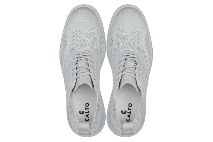 CALTO - X2640 - 2.8 Inches Taller (Pewter/Light Grey Sole) - Lace Up Casual Walker - Lightweight