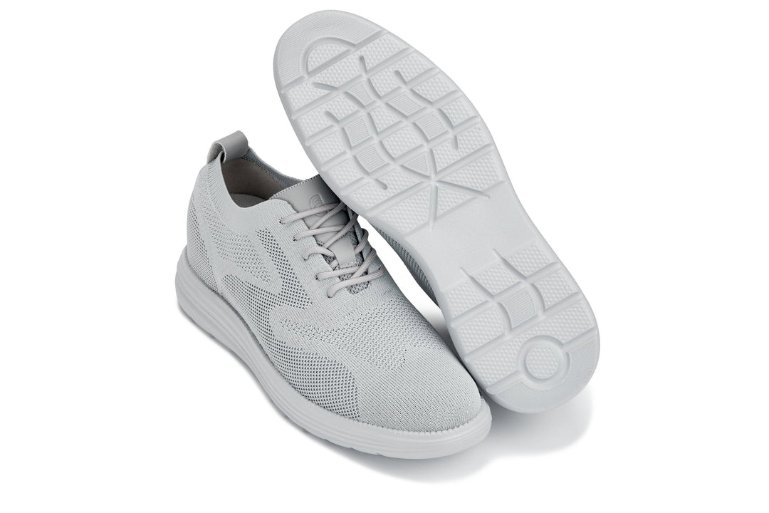 CALTO - X2640 - 2.8 Inches Taller (Pewter/Light Grey Sole) - Lace Up Casual Walker - Lightweight