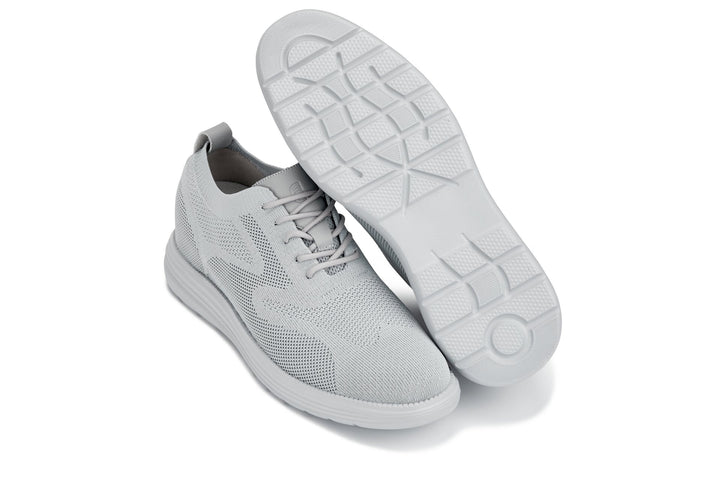 CALTO - X2640 - 2.8 Inches Taller (Pewter/Light Grey Sole) - Lace Up Casual Walker - Lightweight