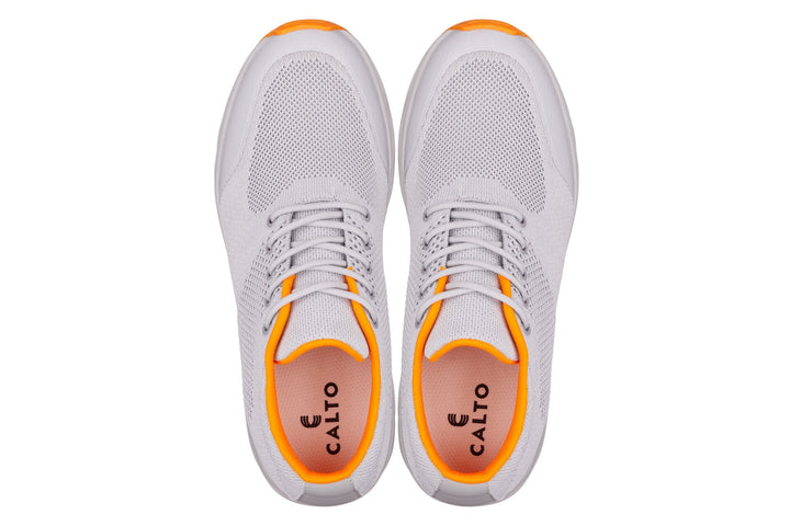 CALTO - X2694 - 2.8 Inches Taller (Light Grey/Orange) - Lightweight Sporty Sneakers