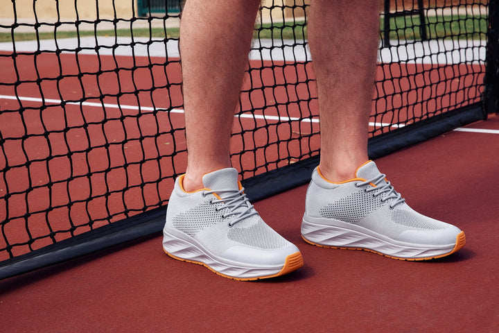 CALTO - X2694 - 2.8 Inches Taller (Light Grey/Orange) - Lightweight Sporty Sneakers