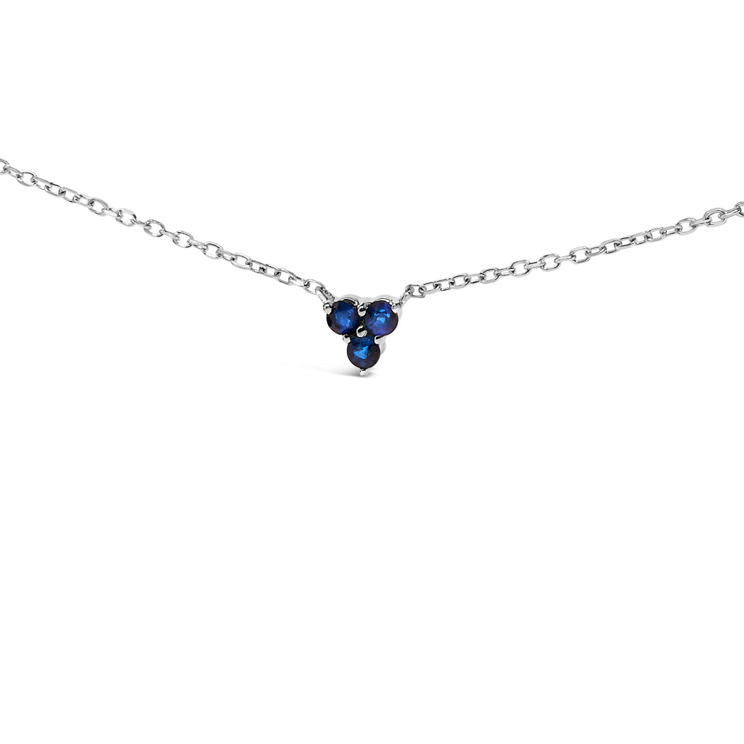 14K White Gold 1/5 Cttw Diamond and Sapphire Trio Cluster Station Necklace