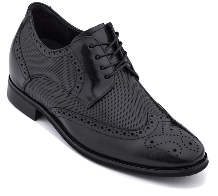 CALTO - Y10655 - 2.8 Inches Taller (Black) - Wingtip Oxford Dress Shoe