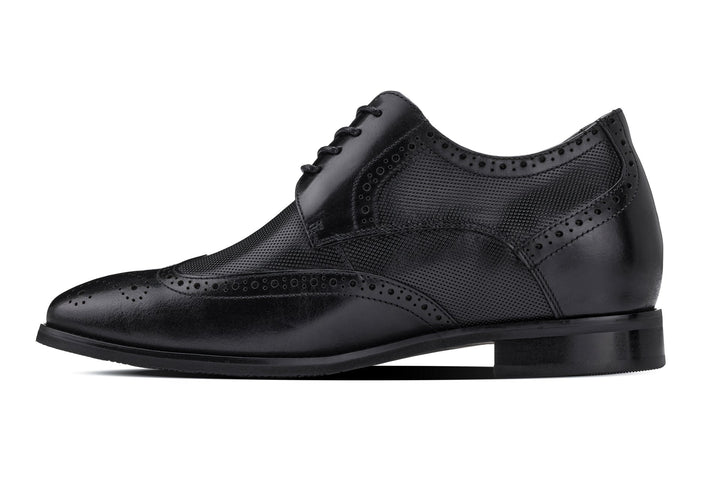 CALTO - Y10655 - 2.8 Inches Taller (Black) - Wingtip Oxford Dress Shoe