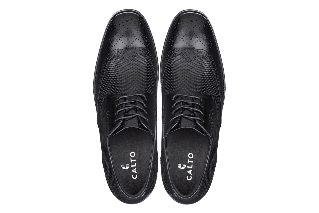 CALTO - Y10655 - 2.8 Inches Taller (Black) - Wingtip Oxford Dress Shoe
