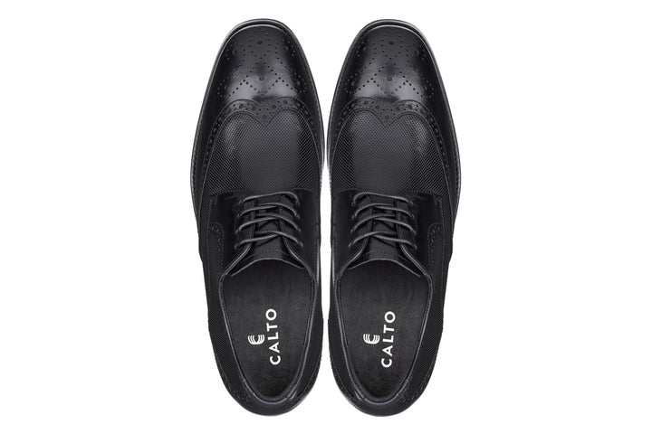 CALTO - Y10655 - 2.8 Inches Taller (Black) - Wingtip Oxford Dress Shoe