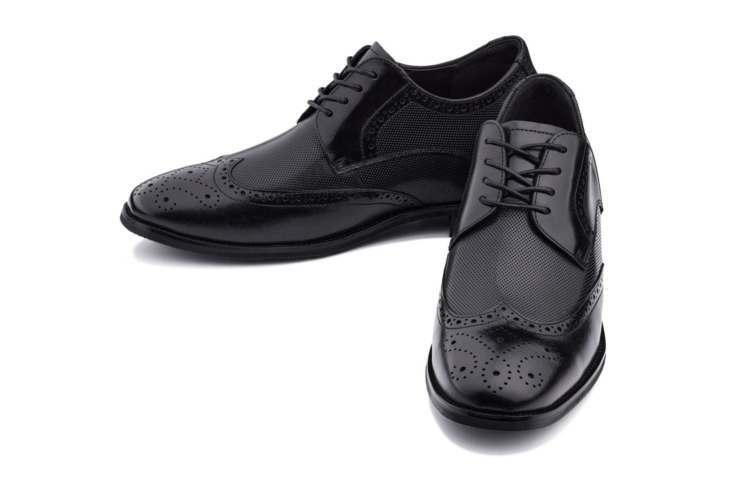 CALTO - Y10655 - 2.8 Inches Taller (Black) - Wingtip Oxford Dress Shoe