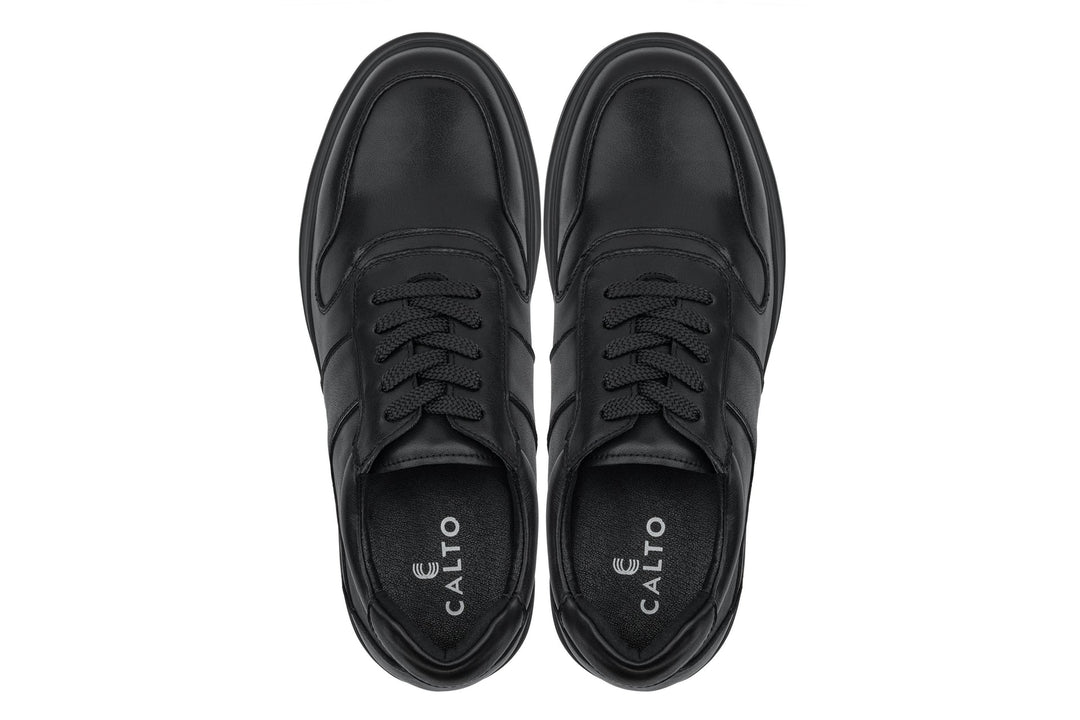 CALTO - Y7080 - 2.8 Inches Taller (Black) - Lightweight Nappa Leather Sneakers