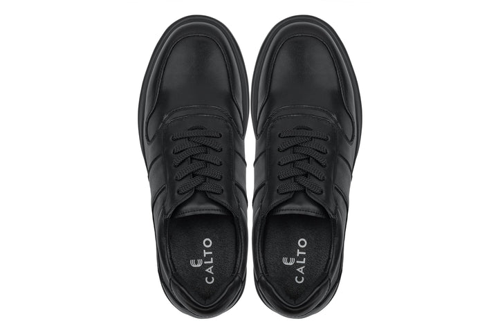 CALTO - Y7080 - 2.8 Inches Taller (Black) - Lightweight Nappa Leather Sneakers