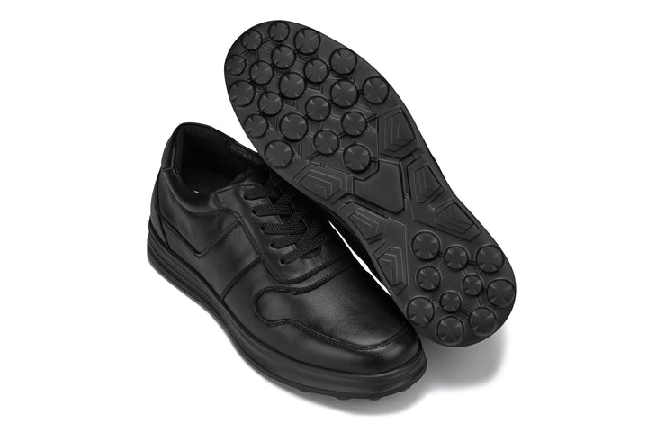 CALTO - Y7080 - 2.8 Inches Taller (Black) - Lightweight Nappa Leather Sneakers