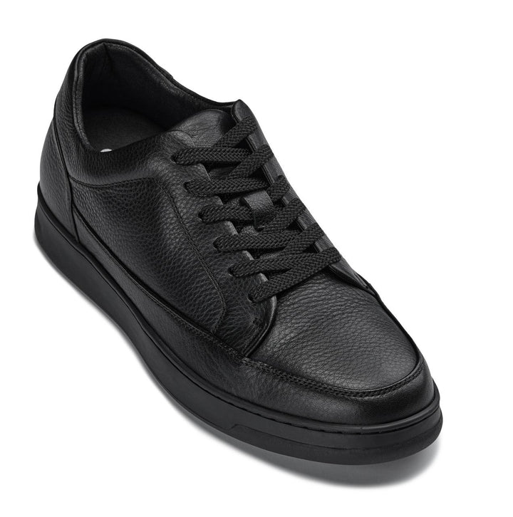 CALTO - Y7111 - 2.6 Inches Taller (Black) - Elevated Pebble Grain Leather Sneakers