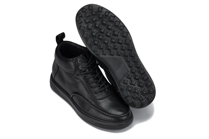 CALTO - Y7112 - 2.8 Inches Taller (Black) - Nappa Leather Moc-Toe Sneak-Boots